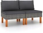 vidaXL 2X Eukalyptusholz Massiv Mittelsofa Modular Lounge Sofa Garnitur Gartenm&ouml;bel