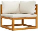 vidaXL Akazienholz Massiv Modular Ecksofa mit Cremewei&szlig;en Kissen Sofa Lounge