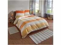 Traumschlaf Bettwäsche Biber Streifen orange 1 Bettbezug 240 x 220 cm + 2