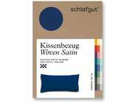 schlafgut Woven Satin Kissenbezug 40 x 80 cm Blue Deep Uni in Premium...