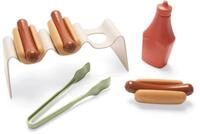 Dantoy Hotdog Spielzeug Set 9-teilig &ndash; 3 W&uuml;rstchen, 3 Br&ouml;tchen, Zange,