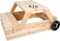 Small Foot Sandkasten mit Sitzgruppe und Matschtisch aus Holz, 3-in-1 Sandkiste zum