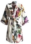 ESSENZA Kimono Fleur Ecru, S - 100% Baumwollsatin - Blumen Pfingstrosen Tulpen
