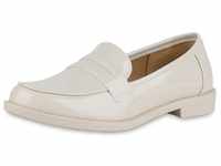 VAN HILL Damen Loafers Blockabsatz Basic Trendy Schuhe 215738 Beige Lack 38