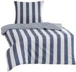 Traumschlaf Mako-Satin Bettw&auml;sche Usedom &bull; Blau-wei&szlig; gestreift im maritimen...