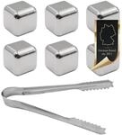 INTIRILIFE Whisky Steine Set in Silber mit Edelstahl Zange -Je 2.5 x 2.5 cm- 6 St&uuml;ck