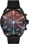 Diesel Spiked Uhr f&uuml;r M&auml;nner, Quarz-Chronographenwerk mit Lederarmband