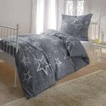 G BETTWARENSHOP Biber Bettw&auml;sche Sterne anthrazit &ndash; warme Winterbettw&auml;sche...
