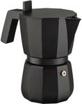 Alessi Moka DC06/6 B - Design Espressokocher aus Gu&szlig;aluminium, Griff und Knopf aus