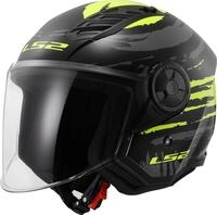LS2, Jet-Motorradhelm AIRFLOW II Brush black yellow, S | Atmungsaktiv