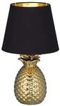 meineWunschleuchte Tischleuchte 35cm Ananas Keramiksockel Gold, Stoffschirm...