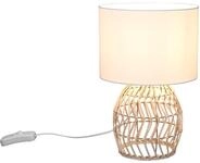meineWunschleuchte Gro&szlig;e Boho Tischleuchte Rattan Geflecht & Stoffschirm in...