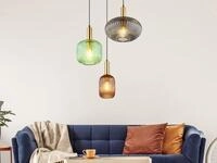 meineWunschleuchte Ausgefallene Pendelleuchte mit 3 gerillten Glasschirmen