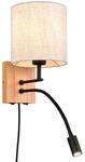 Wandleuchte mit Leselampe, Schalter, Kabel und Stecker, Stoff Lampenschirm rund