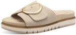 Tamaris Damen Wide Fit Pantoletten flach mit Klettverschluss und Schnalle, beige