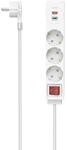 Hama Steckdosenleiste, 3-Fach, USB-C/A 18W, PD/QC, Schalter, Flachst., 1,4 m, W,