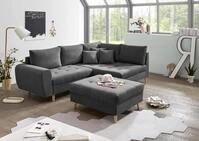 ALICE Ecksofa mit Hocker, Stoffbezug Anthrazit - Moderne Eckcouch mit Kissen &