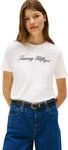 Tommy Hilfiger Damen T-Shirt Kurzarm Script Regular Rundhalsausschnitt, Wei&szlig; (Nos