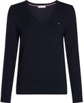 Tommy Hilfiger Damen Pullover Co Jersey Stitch Sweater V-Ausschnitt, Blau (Desert