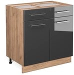 Vicco K&uuml;chenunterschrank Fame-Line, Anthrazit Hochglanz, 80 cm mit Schubladen,...