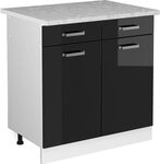 Vicco K&uuml;chenunterschrank R-Line, Schwarz Hochglanz, 80 cm, AP Marmor, zur...