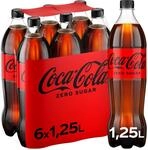 Coca-Cola zero sugar Cola, Softdrink ohne Zucker, Einweg Flasche, 6 x 1,25l