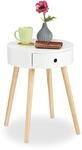 Relaxdays Beistelltisch rund, Schublade, skandinavisches Design, Couchtisch oder