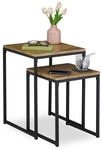 Relaxdays Beistelltisch 2er Set, quadratisch, Metall, Holzoptik/schwarz