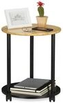 Relaxdays Beistelltisch rund, Bambus, HxD: 49x40 cm, schwarz/natur | mit Rollen