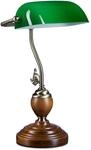 Relaxdays Bankerlampe Holzfu&szlig;, Retro Schreibtischlampe, Messing-Optik, gr&uuml;n 