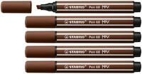 STABILO - Premium-Filzstift mit dicker Keilspitze - Pen 68 MAX - 5er Pack - braun