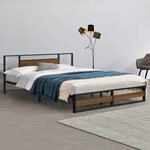 [en.casa] Metallbett Villach 180x200 cm Stahlrahmen Schwarz Spanplatte Walnuss-Optik