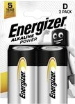 Energizer LR20 D Mono Alkaline Power Battery, Pack of 2, silber
