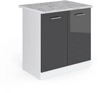 Vicco Sp&uuml;lenunterschrank R-Line, Anthrazit Hochglanz, 80 cm, AP Marmor, zur...