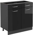 Vicco K&uuml;chenunterschrank R-Line, Schwarz Hochglanz, 80 cm | 2 Schubladen &middot;...