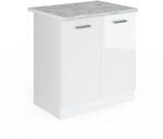 Vicco Sp&uuml;lenunterschrank R-Line, Wei&szlig; Hochglanz, 80 cm, AP Marmor, zur freien