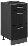 Vicco K&uuml;chenunterschrank R-Line, Schwarz Hochglanz, 40 cm mit Schubladen, ohne