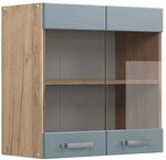 Vicco K&uuml;chenglasschrank R-Line, Blau-Grau, 60 cm | 2 T&uuml;ren &middot; 1 Einlegeboden...