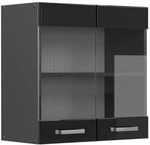Vicco K&uuml;chenglasschrank R-Line, Schwarz Hochglanz, 60 cm | 2 T&uuml;ren &middot; 1