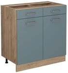 Vicco K&uuml;chenunterschrank R-Line, Blau-Grau, 80 cm | 2 Schubladen &middot; Ohne