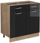 Vicco K&uuml;chenunterschrank R-Line, Schwarz Hochglanz, 80 cm ohne Arbeitsplatte,...