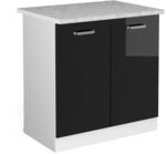 Vicco Sp&uuml;lenunterschrank R-Line, Schwarz Hochglanz, 80 cm | 2 T&uuml;ren &middot;
