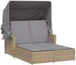 vidaXL Doppel Sonnenliege, Sonnenbett mit ausziehbarem Sonnendach, Doppelliege...