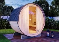 FinnTherm Fass-Sauna Mini XS, 194 x 160 x 194 cm Gartensauna, Outdoor Sauna mit 42 mm