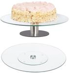 Relaxdays Tortenplatte, 2er Set mit & ohne Fu&szlig;, 360&deg; drehbar, &empty; 30 cm, runde