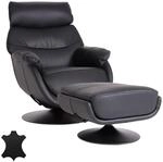 Mendler Relaxsessel mit Hocker HWC-K99 Echtleder/Kunstleder - schwarz 