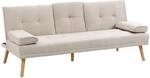 HOMCOM Schlafsofa, 3-Sitzer Sofa, Schlafcouch mit Klappbarem Tisch, Becherhalter,