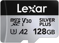 Lexar Silver Plus Micro SD Karte 128GB, Bis zu 205 MB/s Lesegeschwindigkeit, 150MB/s
