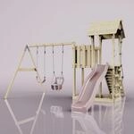 Rebo Spielturm mit Wellenrutsche und 2X Kinder-Schaukel, Outdoor Kletterger&uuml;st
