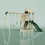 Rebo Spielturm mit Wellenrutsche und 2X Kinder-Schaukel, Outdoor Kletterger&uuml;st